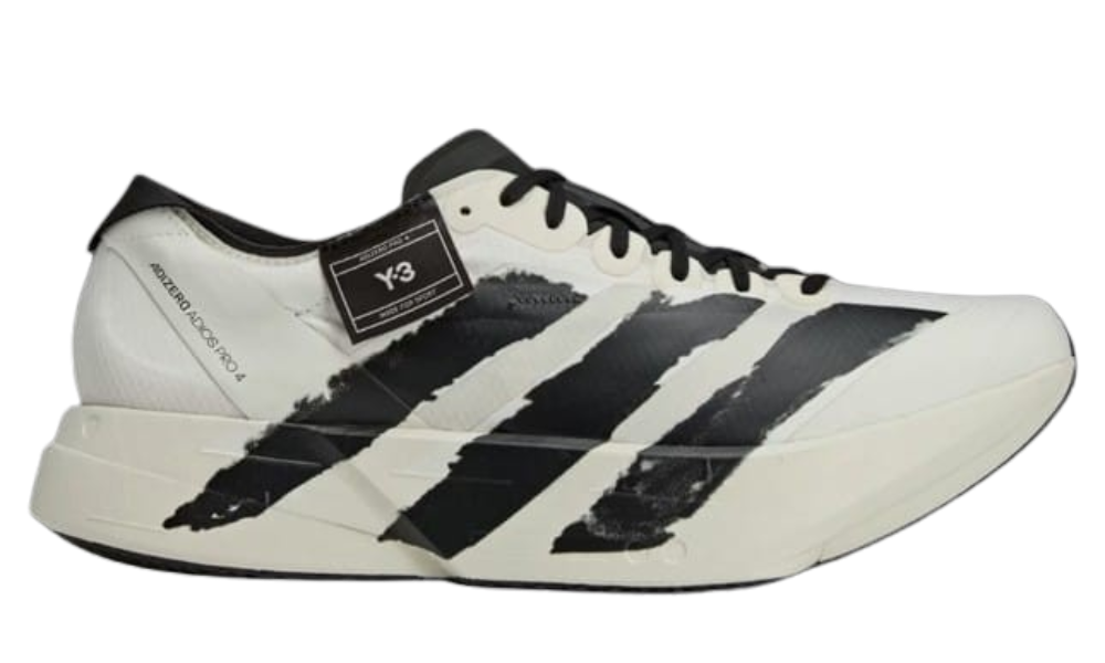 White and black sneaker with visible branding on a white background