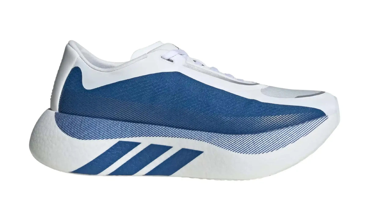 Adidas Adizero Cloud White Navy Blue unisex sneakers – side profile with broad navy panel and navy sole stripes