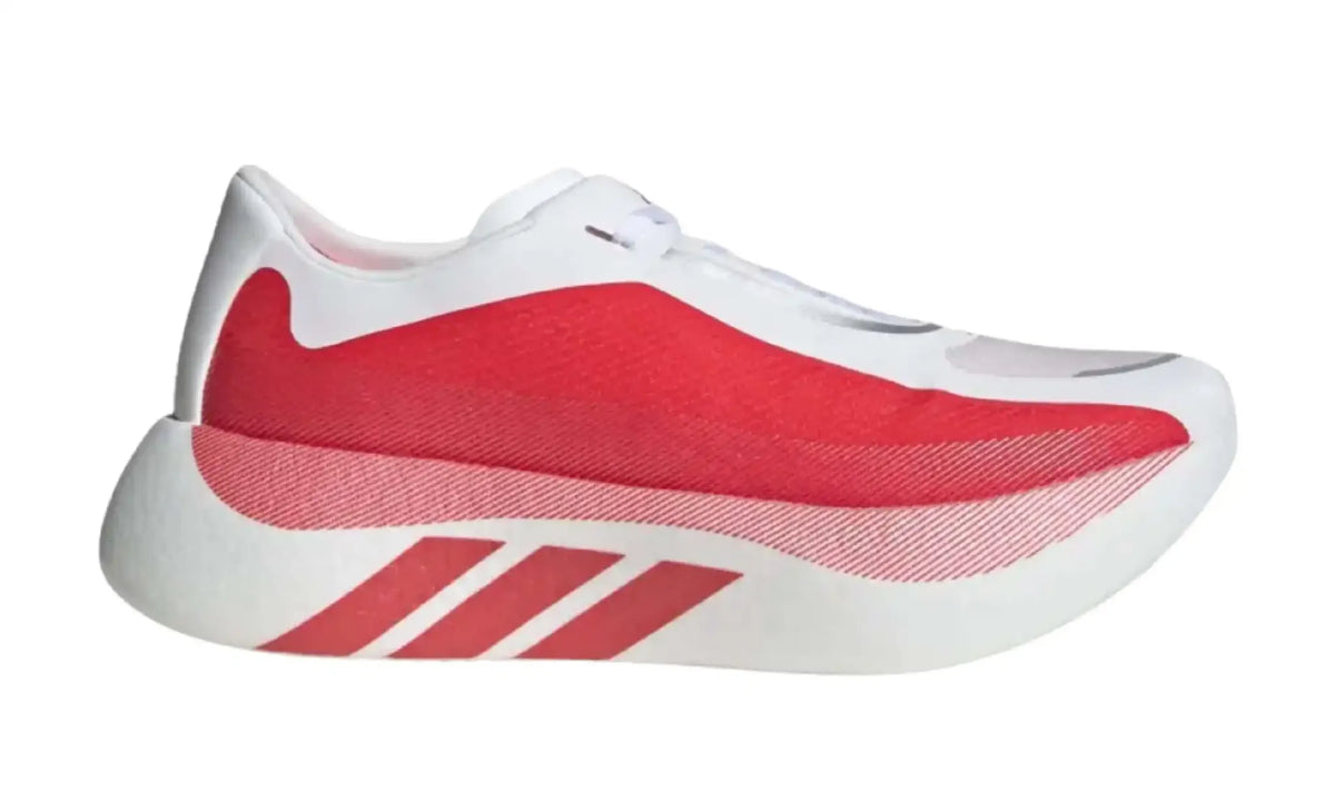 Adidas Adizero Cloud White Red unisex sneakers – side profile with broad red panel and red sole stripes