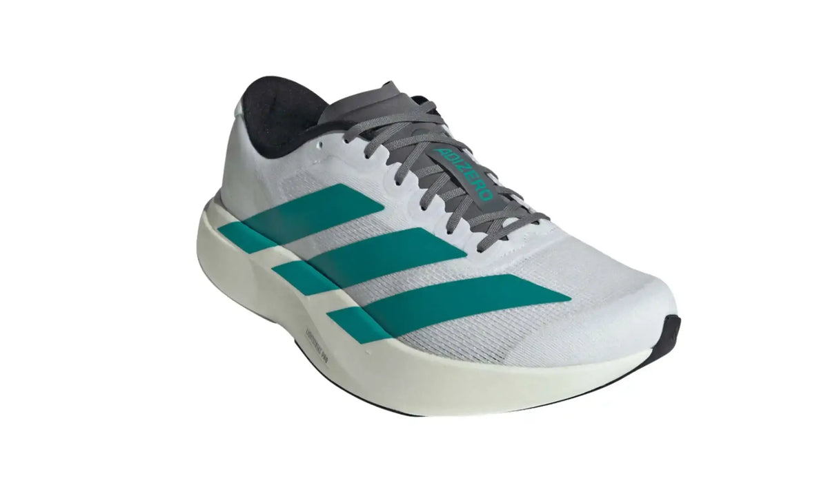 Adidas Adizero EVO SL Cloud White Pure Teal Grey Four men's sneakers – front three-quarter view