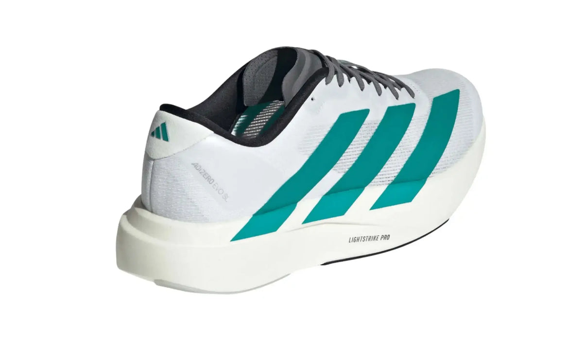 Adidas Adizero EVO SL Cloud White Pure Teal Grey Four men's sneakers – rear three-quarter view