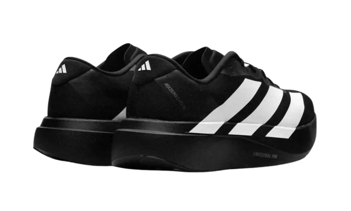 Adidas Adizero EVO SL Core Black Cloud White – rear heel view of pair