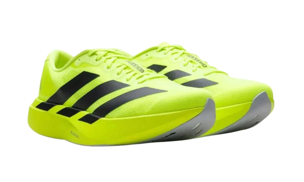 Adidas Adizero EVO SL Lucid Lemon Core Black Matte Silver men's sneakers – angled view of pair
