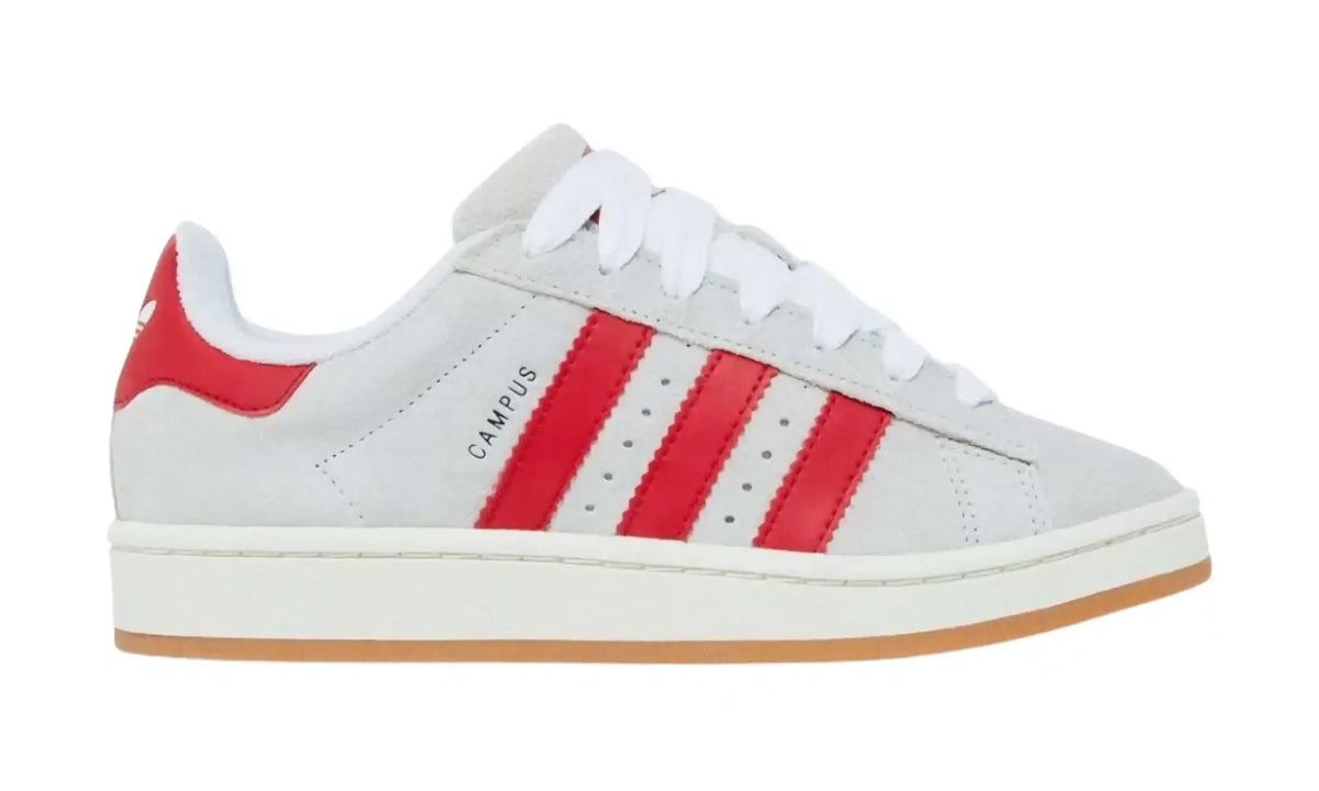 Adidas Campus 00s white red unisex sneakers with red stripes and gum sole, outer side view