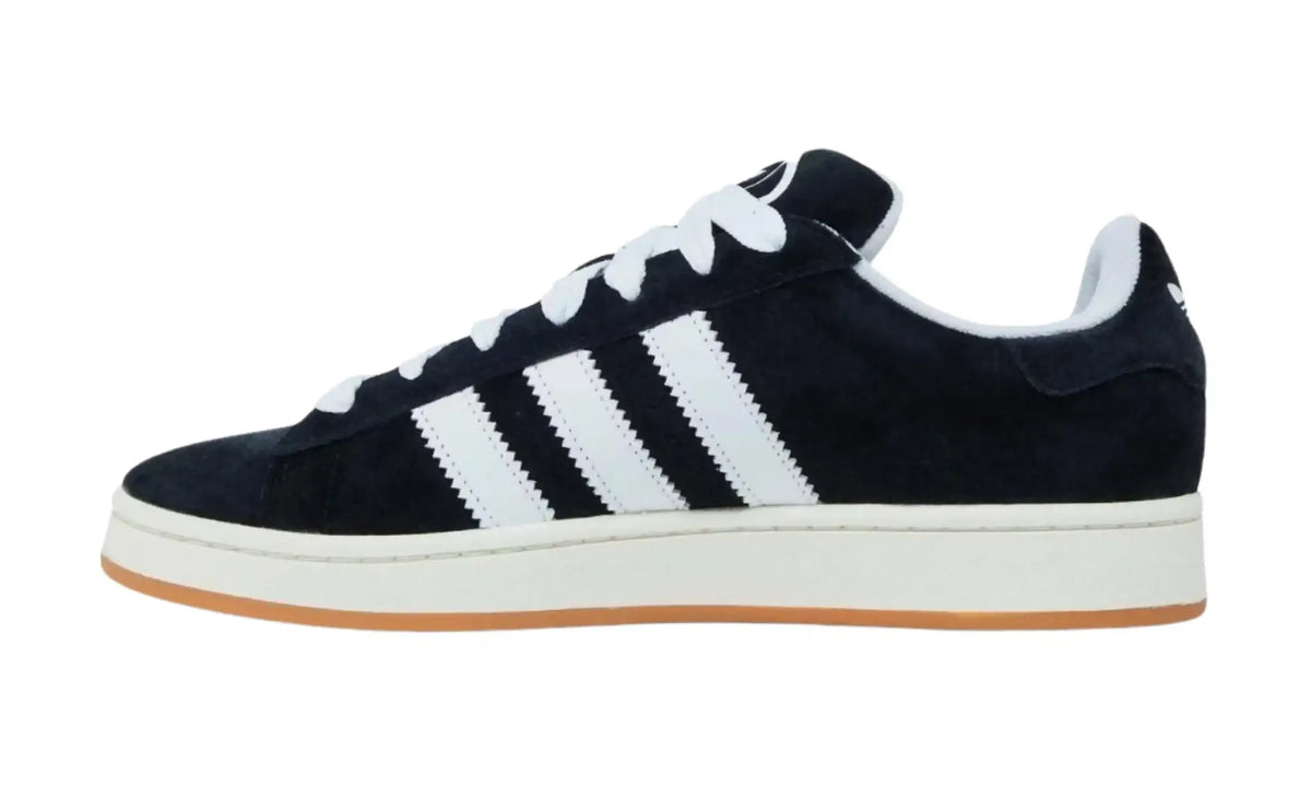 Adidas Campus 00s black white unisex sneakers with white stripes and gum sole, inner side view