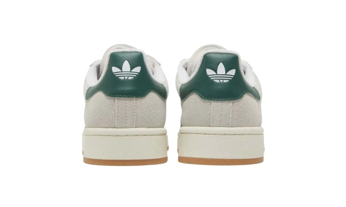 Adidas Campus 00s cream green unisex sneakers with green stripes and gum sole, heel view