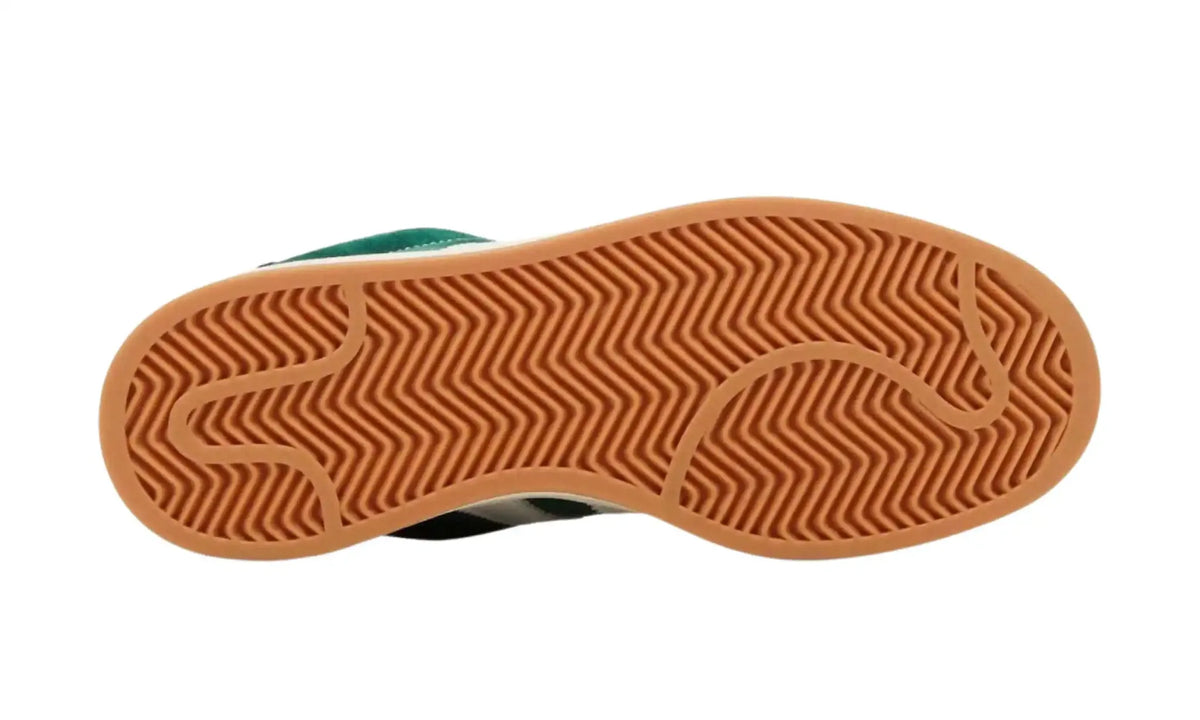 Adidas Campus green white unisex sneakers with white stripes and gum sole, outsole view