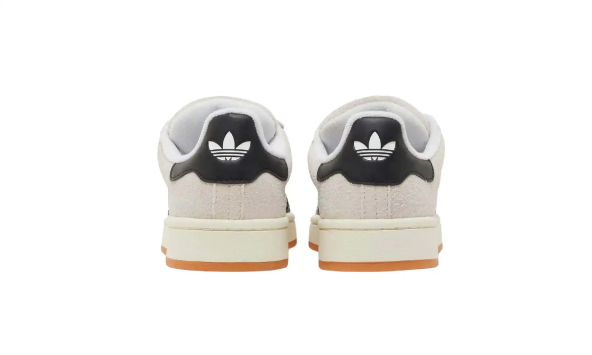 Adidas Campus cream black unisex sneakers with black stripes and gum sole, heel view