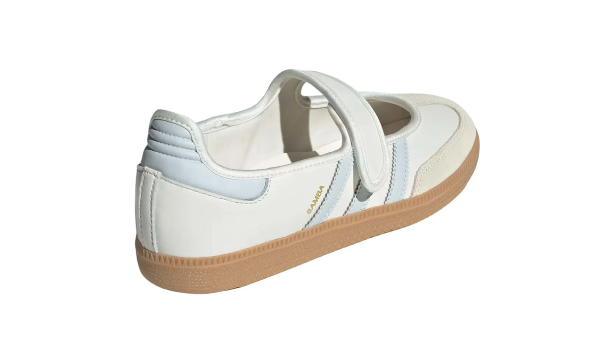 Adidas Samba Jane Cloud White Gum Halo Blue women's sneakers — rear three-quarter view