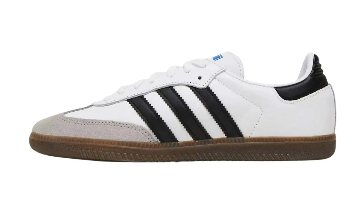 Adidas Samba OG white black unisex sneakers with black stripes and dark gum sole, inner side view