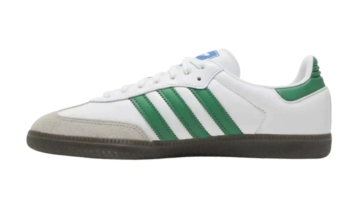 Adidas Samba OG white green unisex sneakers with green stripes and dark gum sole, inner side view
