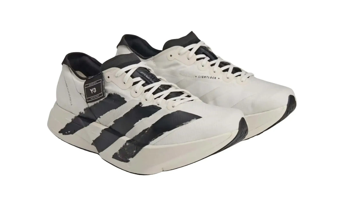 Adidas Y-3 Adizero Adios Pro 4 Off White / Black – angled view of pair