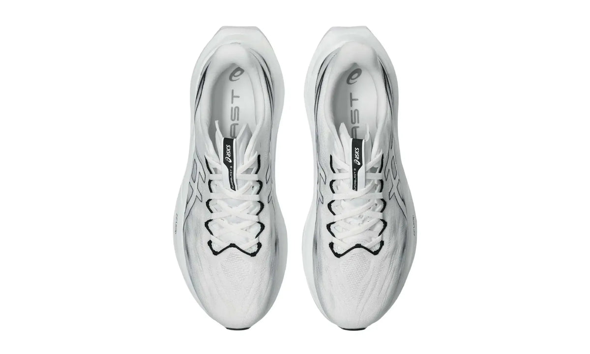 ASICS SUPERBLAST 3 White/Black sneakers, top view showing lace-up closure