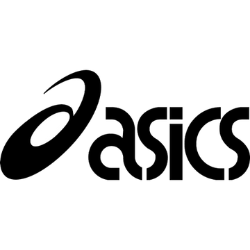 Black Asics logo on a white background