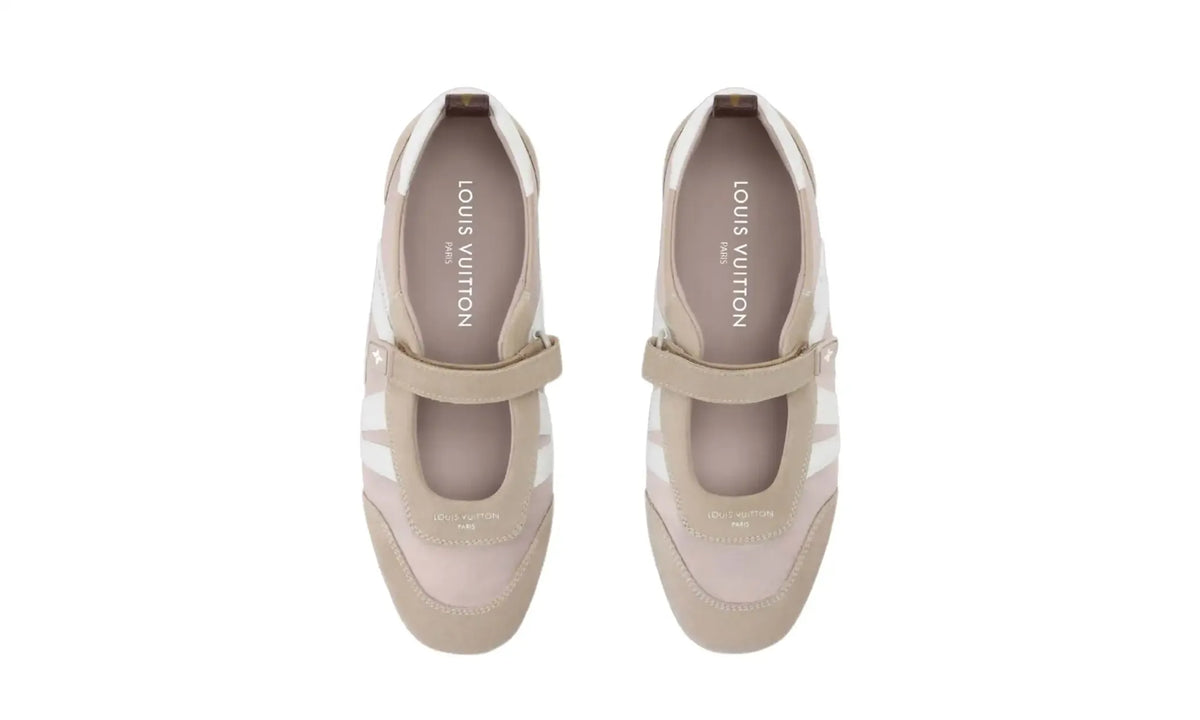 LV Sneakerina Mary Jane Beige/White women’s sneakers, top view showing Mary Jane straps and rounded toes