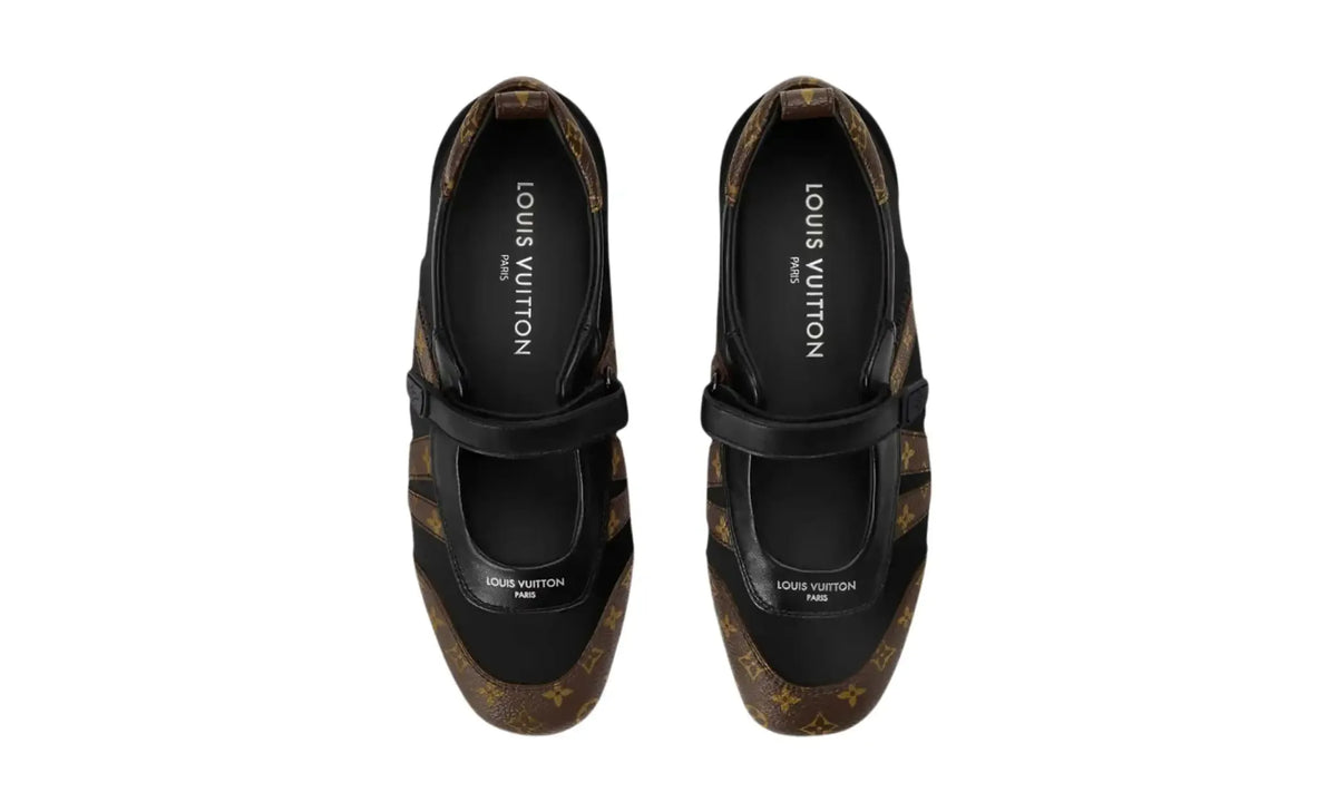 LV Sneakerina Mary Jane Black/Monogram women’s sneakers, top view showing straps and rounded toes