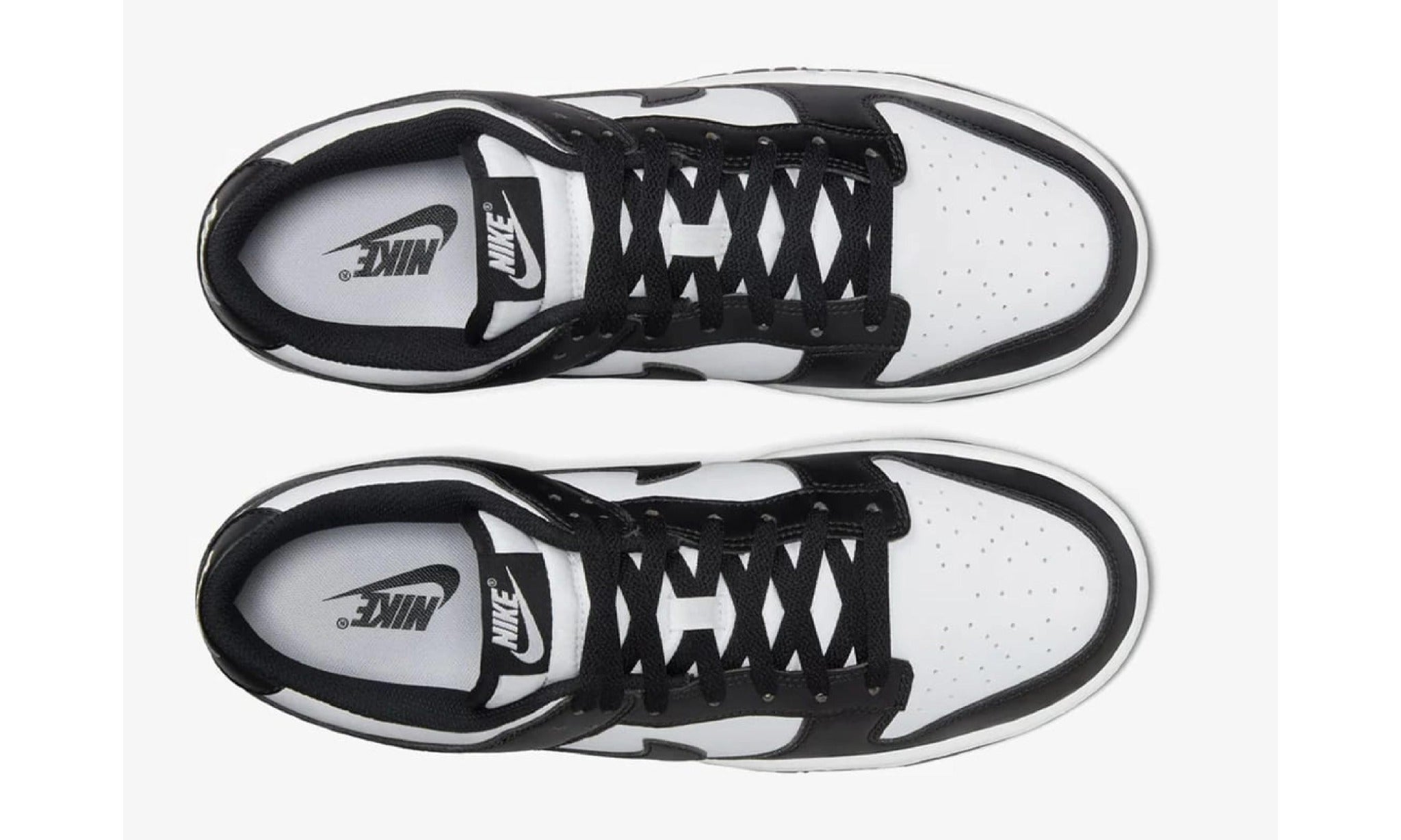 Nike Dunk Low Panda lace-up upper and perforated toe