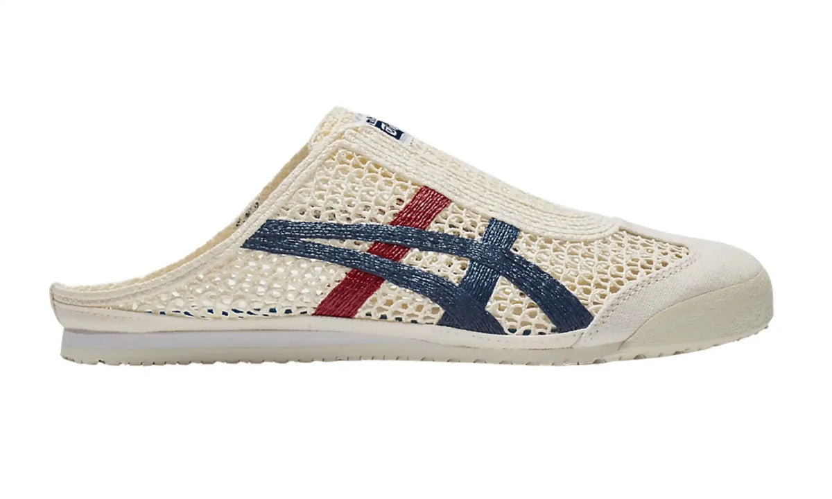 Onitsuka Tiger MEXICO 66 SABOT Cream/Mako Blue mule with cream mesh, blue stripes and red accents – product view 1