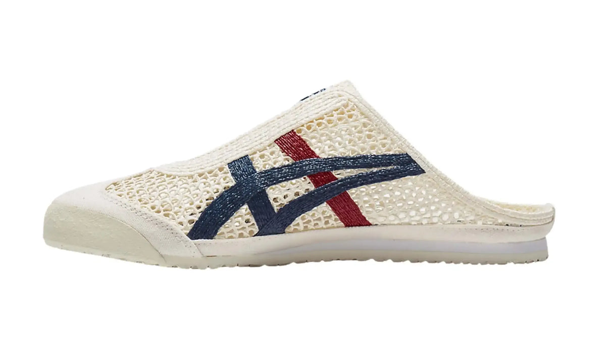 Onitsuka Tiger MEXICO 66 SABOT Cream/Mako Blue mule with cream mesh, blue stripes and red accents – product view 2