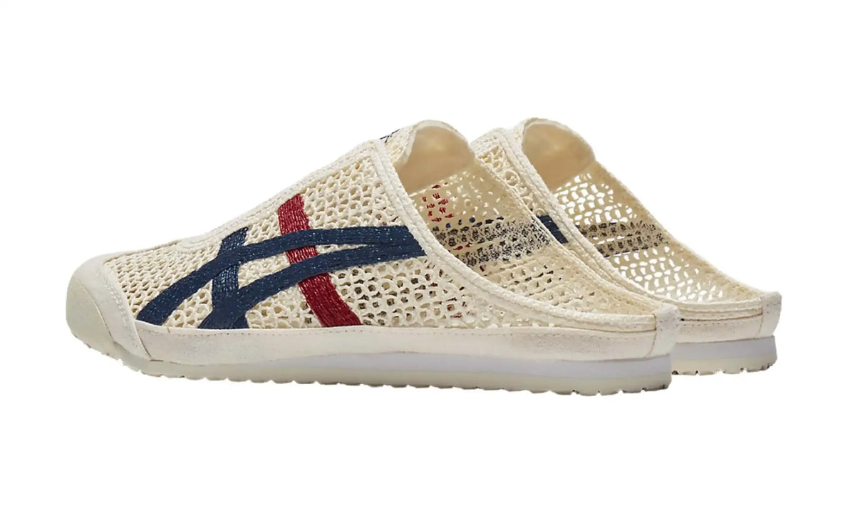 Onitsuka Tiger MEXICO 66 SABOT Cream/Mako Blue mule with cream mesh, blue stripes and red accents – product view 4