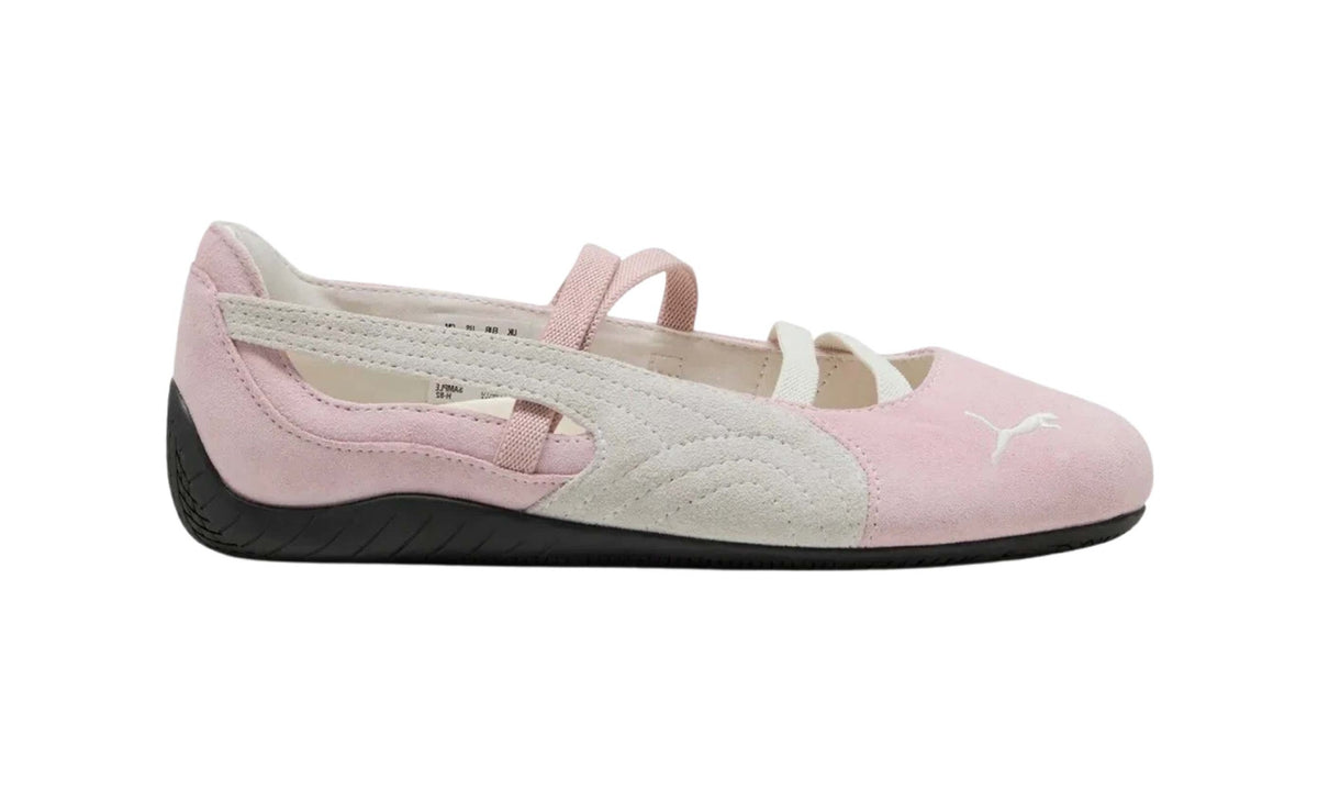 Puma Speedcat Ballet SD Whisp of Pink women’s shoes, outer side view showing off-white Formstrip, instep straps and slim black sole