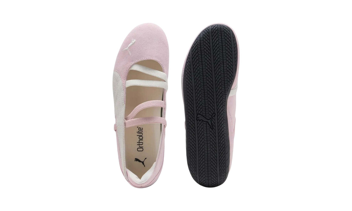 Puma Speedcat Ballet SD Whisp of Pink women’s shoes, top and outsole view showing instep straps, footbed and black tread