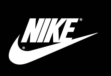 White Nike logo on a black background