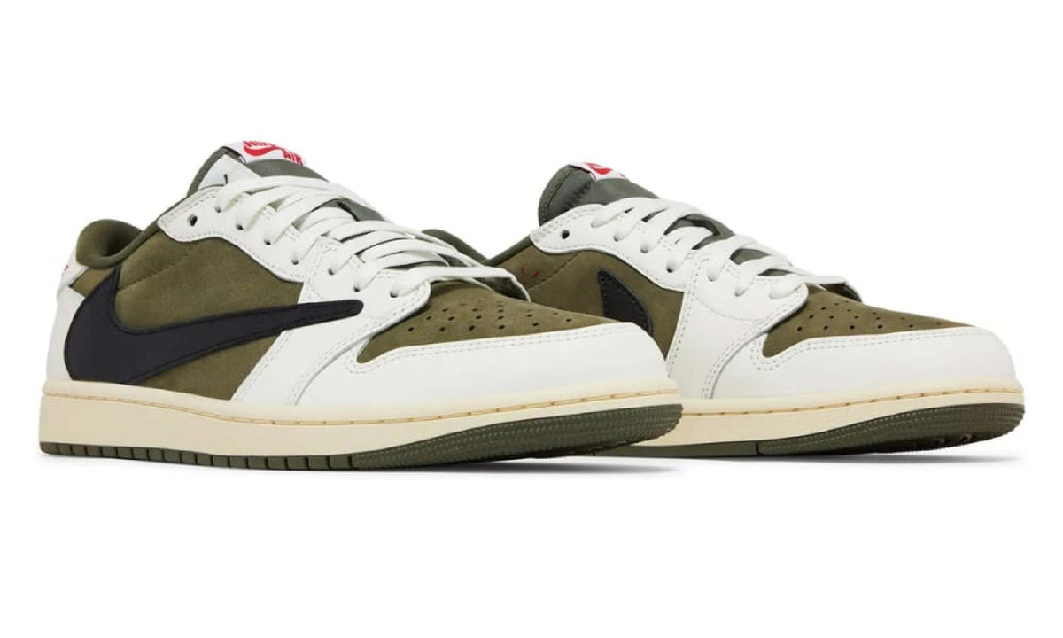 Pair of Travis Scott Air Jordan 1 Low Olive sneakers