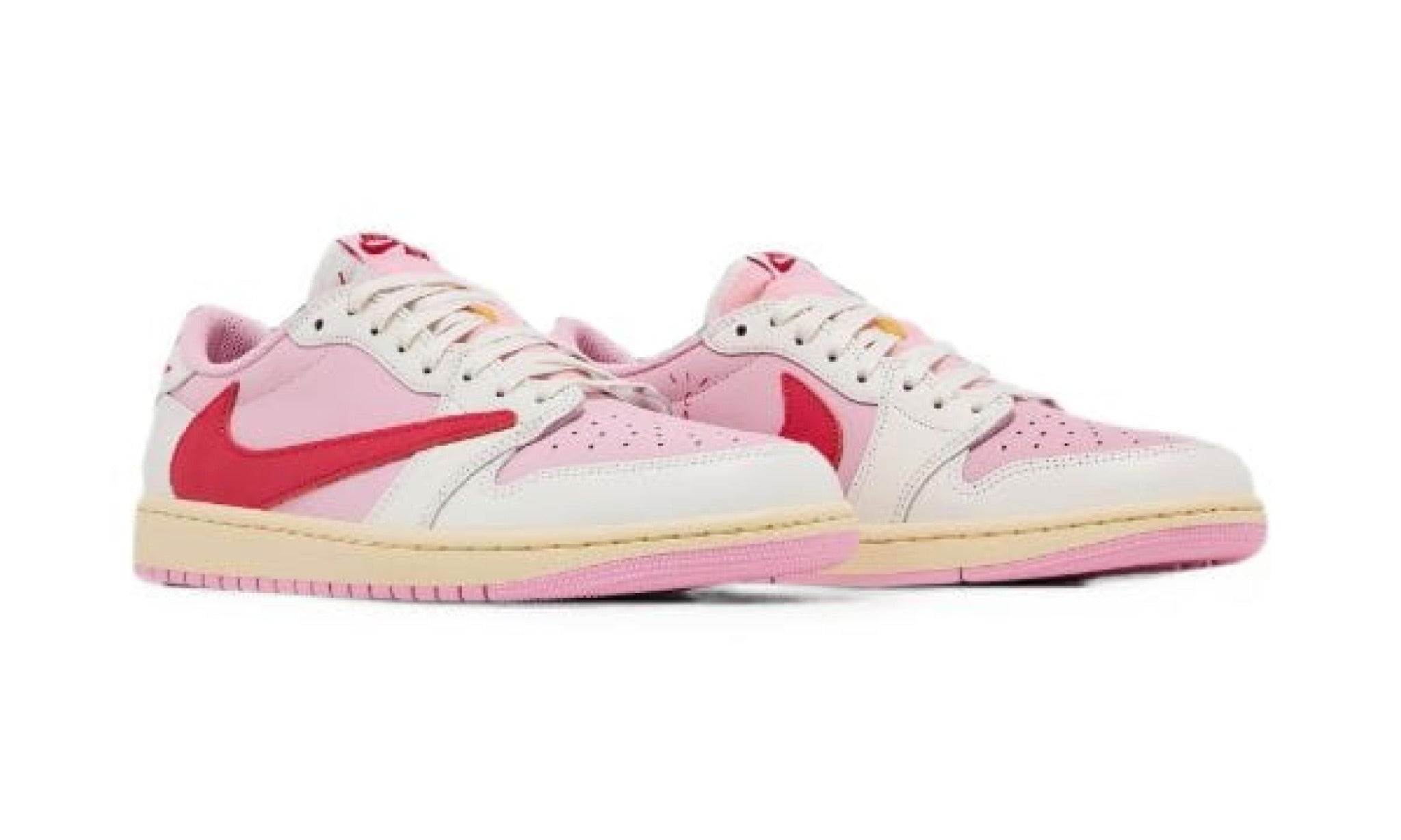 Travis Scott Jordan 1 Low Tropical Pink reverse Swoosh