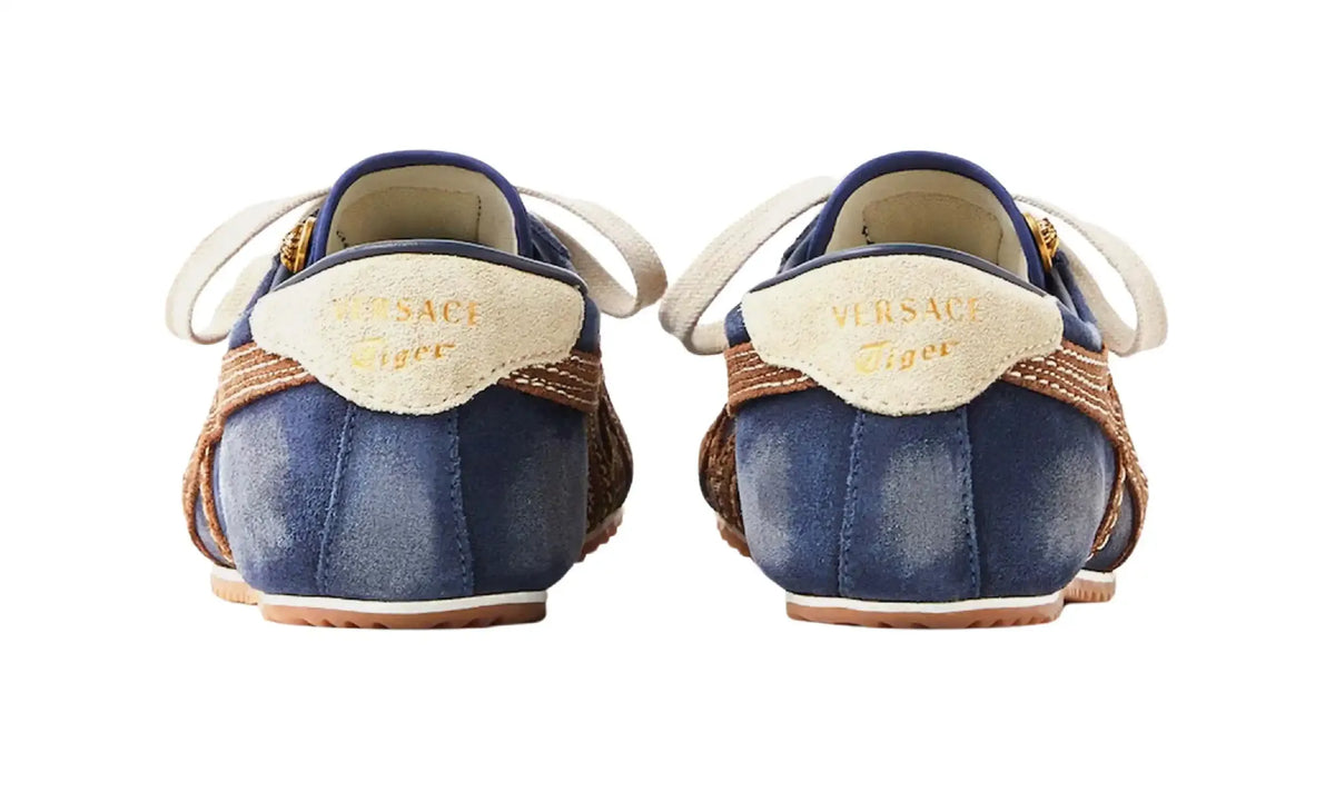 Versace x Onitsuka Tiger TAI-CHI Sakura Blue Suede sneakers, heels with dual branding