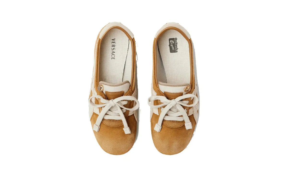 Pair of Versace x Onitsuka Tiger TAI-CHI Sakura Brown Suede sneakers, top view